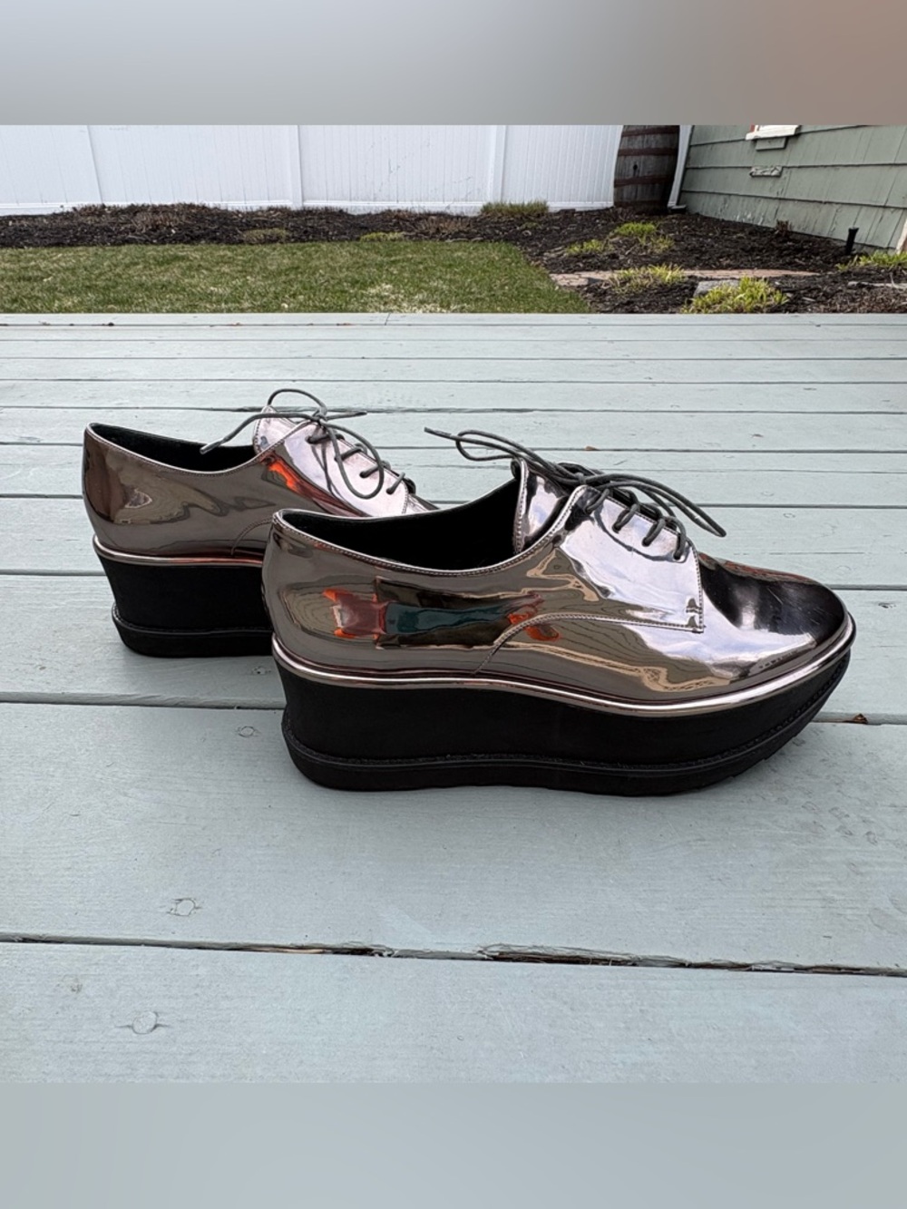 Platform Lace-Up Oxfords in Metallic Silver